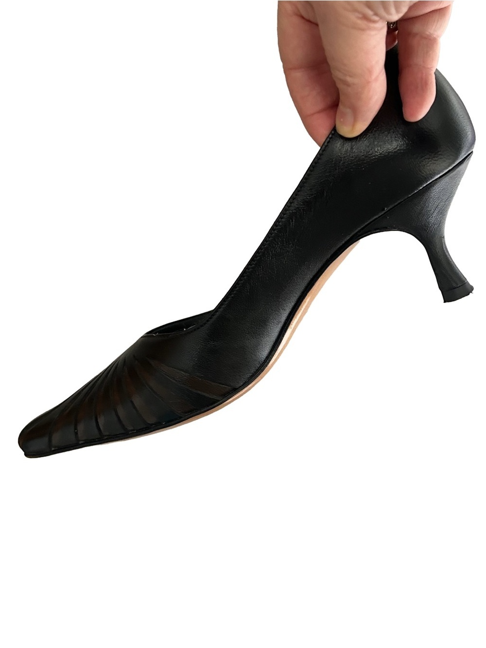 Vintage Roberto Capucci Black Leather Pleated Pointed Toe Pumps Size 7.5AA - Picture 13 of 16